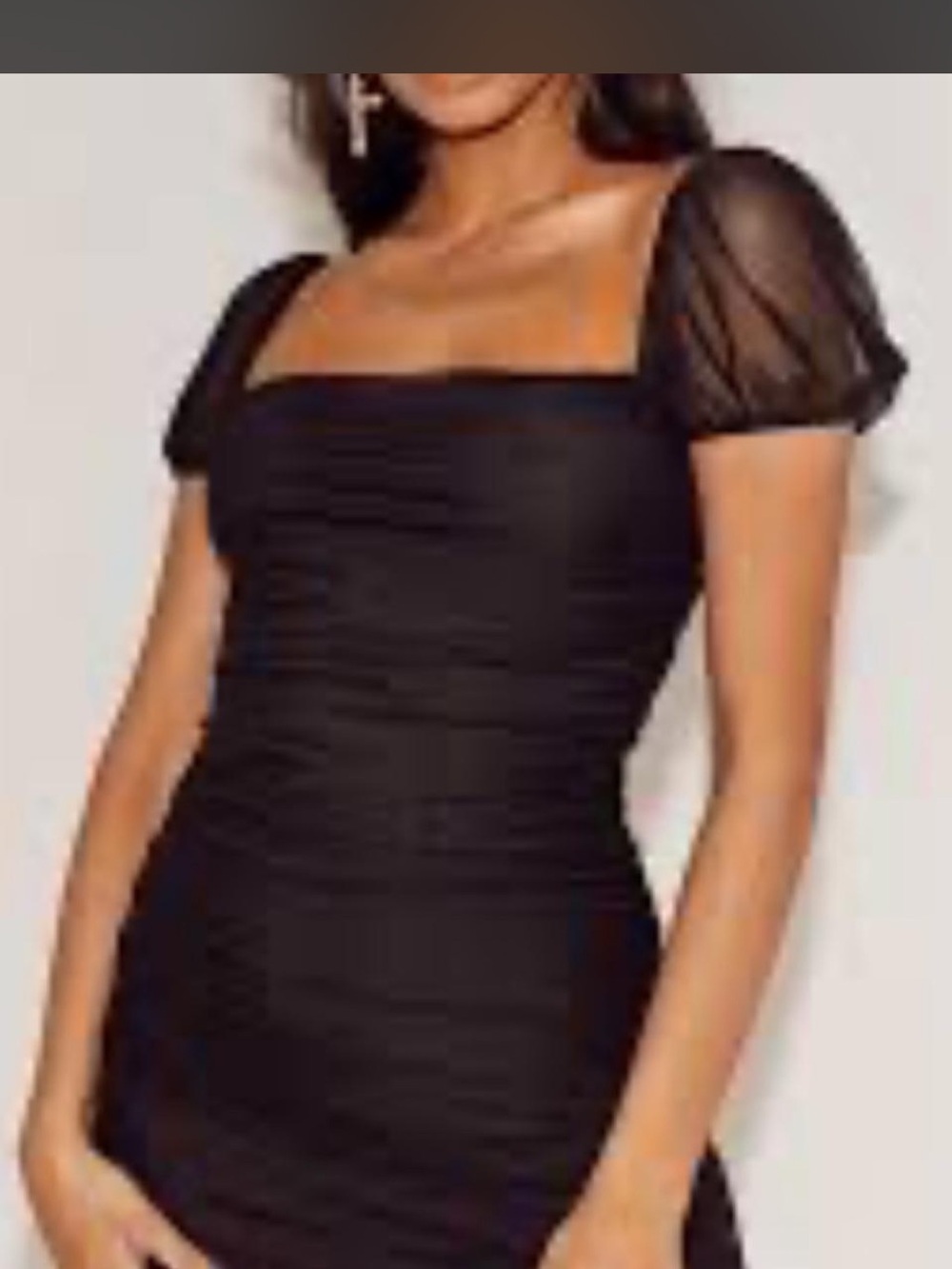 Princess Polly Black Ruched Square-Neck Mini Dress with Sheer Puff Sleeves 2